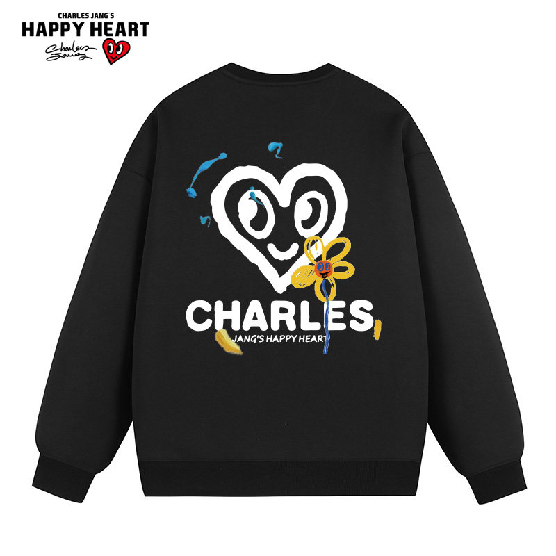 查尔斯桃心 圆领卫衣男2025新款春秋季爱心花卉印花长袖情侣内搭