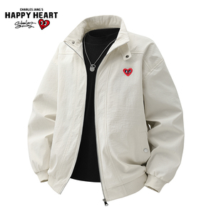 查尔斯桃心美式纯色哈灵顿夹克男春秋季新款潮牌百搭飞行行政外套