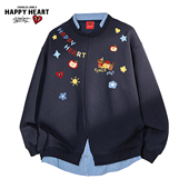 查尔斯桃心腊肠狗花朵假两件拼接卫衣春秋男女宽松休闲情侣上衣潮