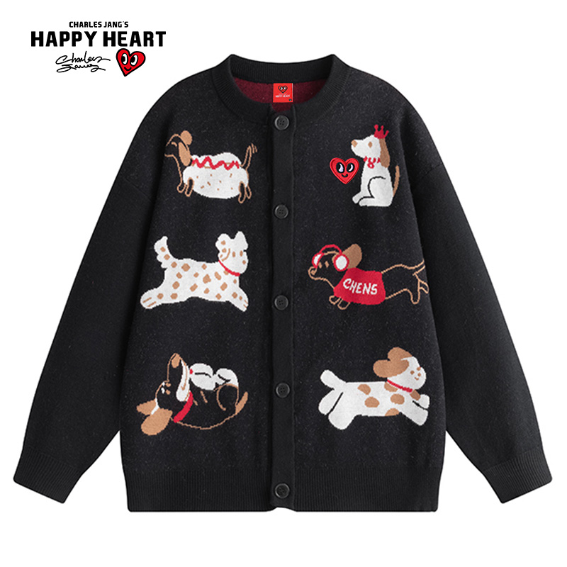 查尔斯桃心针织动物图案毛衣男