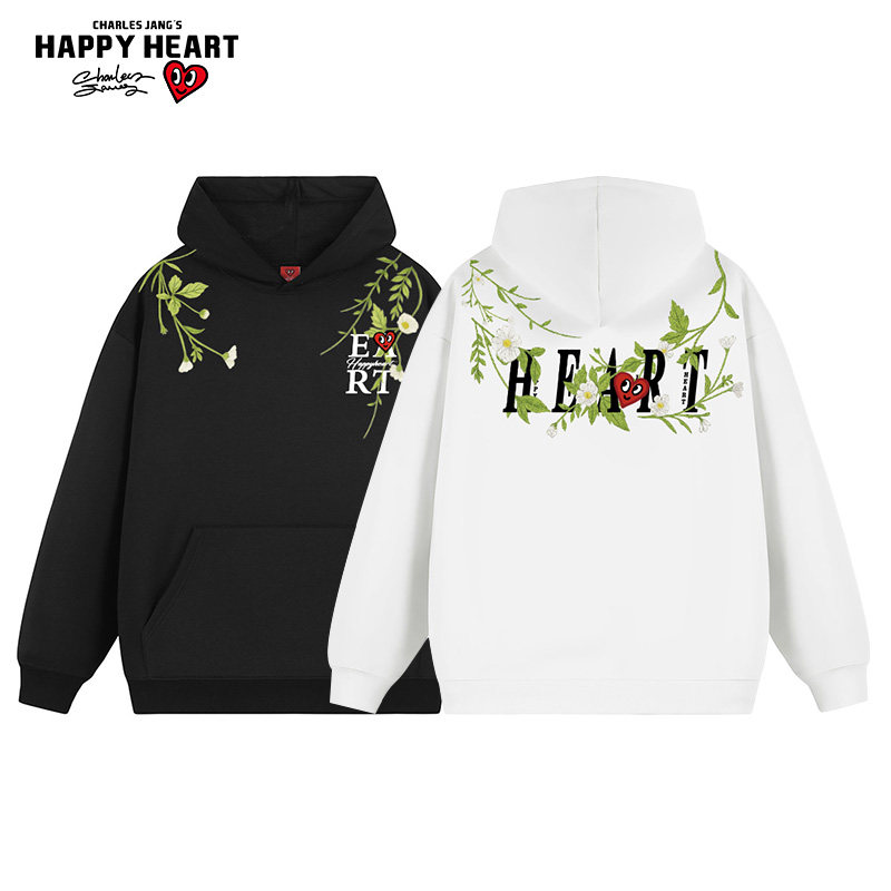 查尔斯桃心 美式花卉印花连帽卫衣男女春秋季宽松情侣重磅外套