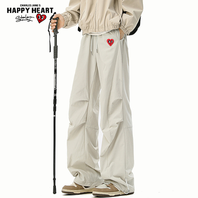 查尔斯桃心美式伞兵裤男女款春秋季宽松百搭潮流情侣直筒休闲裤子