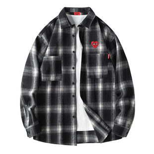 查尔斯桃心 经典格子大码长袖衬衫男2025新款春秋季翻领衬衣外套