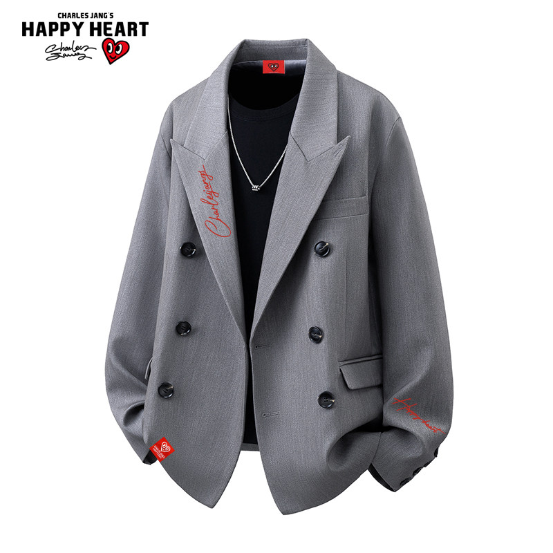 查尔斯桃心 西装夹克男2025春秋季新款双排扣痞帅高级感百搭外套,男装,休闲西服,淘宝优惠券,粉丝福利购,淘宝优惠卷