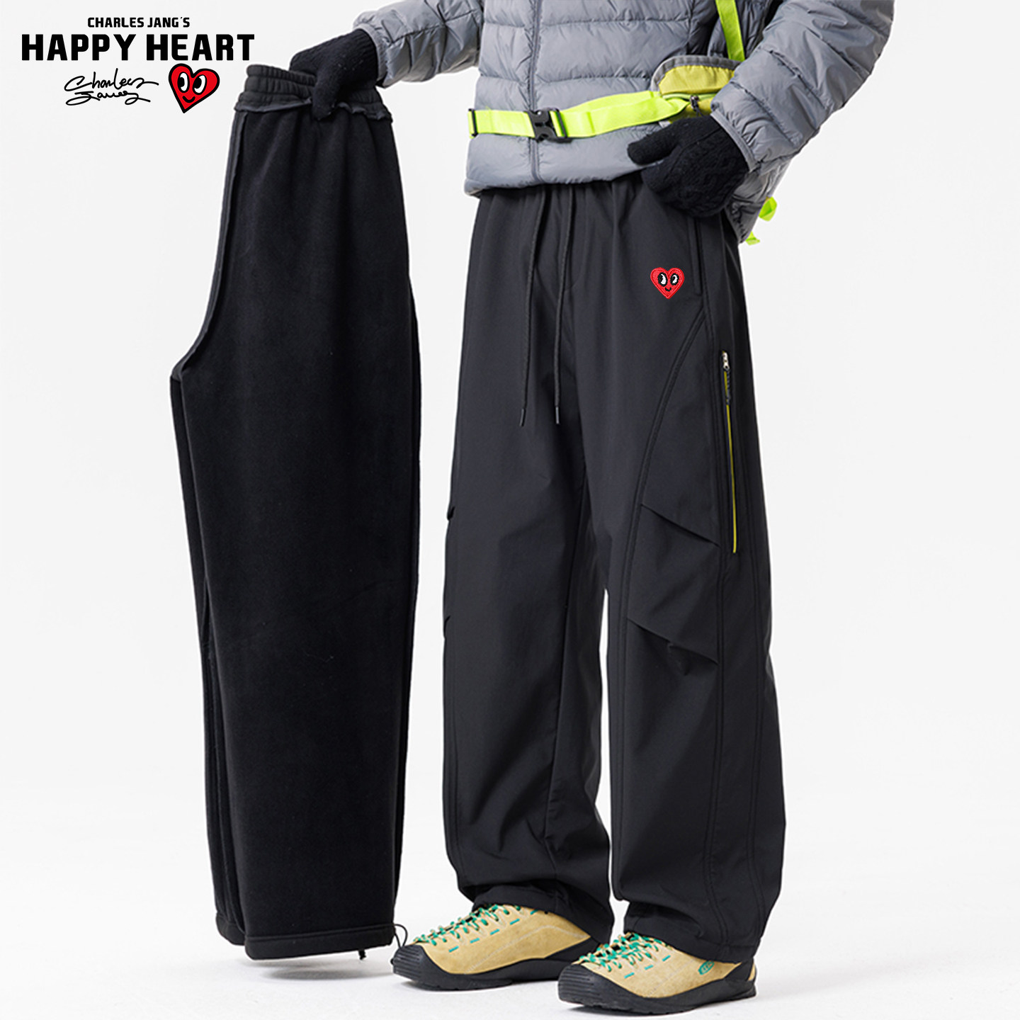 查尔斯桃心防水工装裤子男女秋冬季加绒加厚户外机能运动冲锋长裤