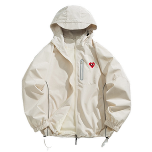 查尔斯桃心 拉链抽绳连帽夹克男排湿吸汗个性潮牌春秋情侣外套