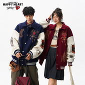 查尔斯桃心 廓形飞行员夹克外套 春秋季 美式 重工刺绣棒球服男女款