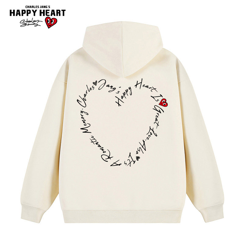 查尔斯桃心 手绘字母爱心印花连帽卫衣男2025秋冬季加绒休闲情侣