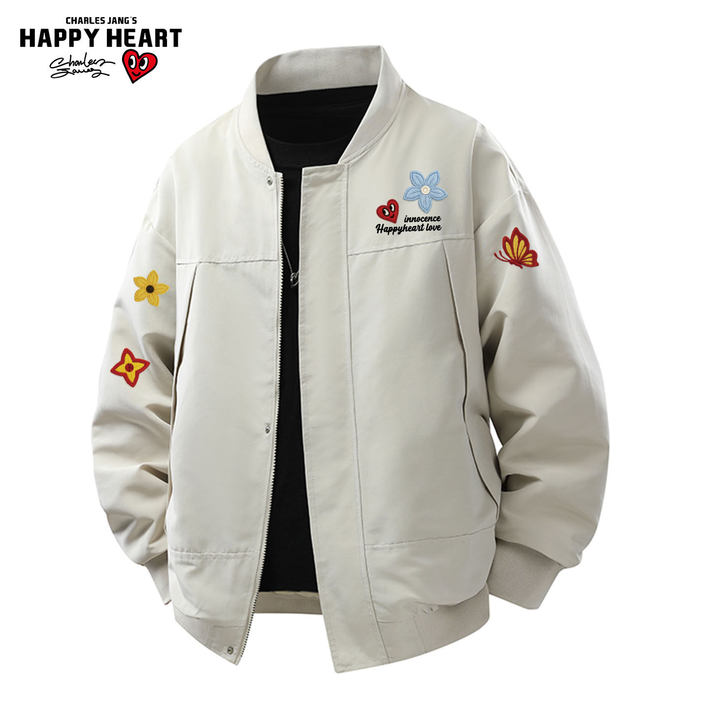 查尔斯桃心 美式解构花卉印花夹克男款春秋季宽松休闲棒球服外套