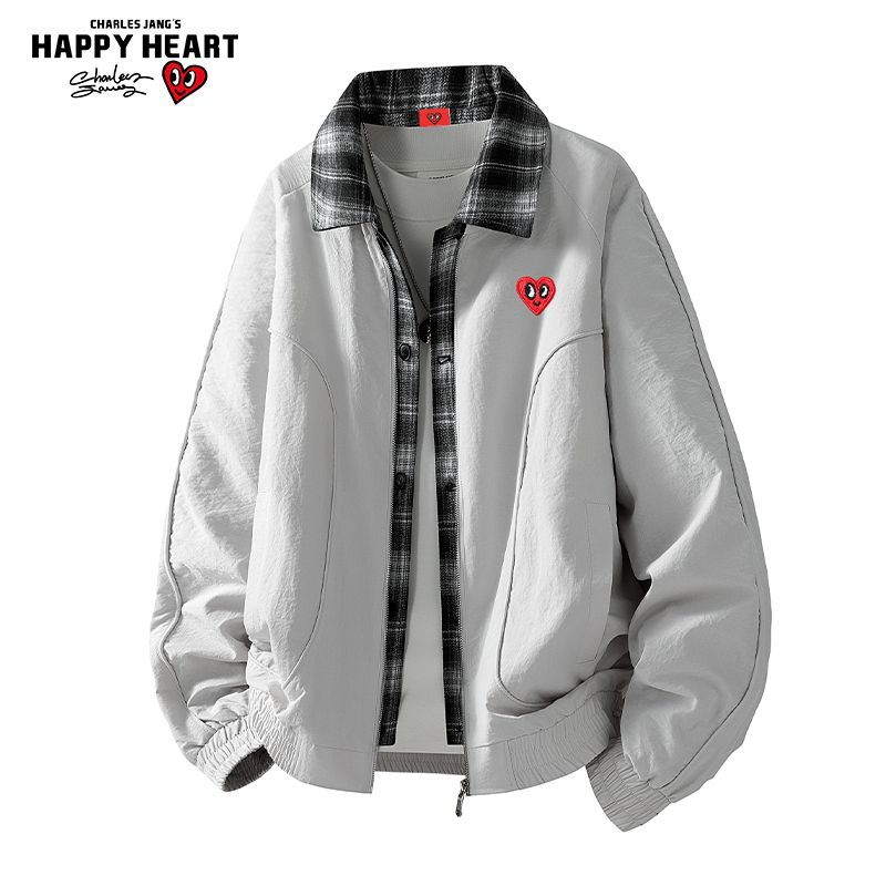 查尔斯桃心格子拼接假两件夹克男