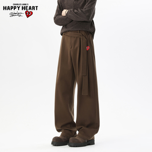 查尔斯桃心cleanfit飘带弯刀裤男女冬加绒加厚直筒垂感休闲西裤