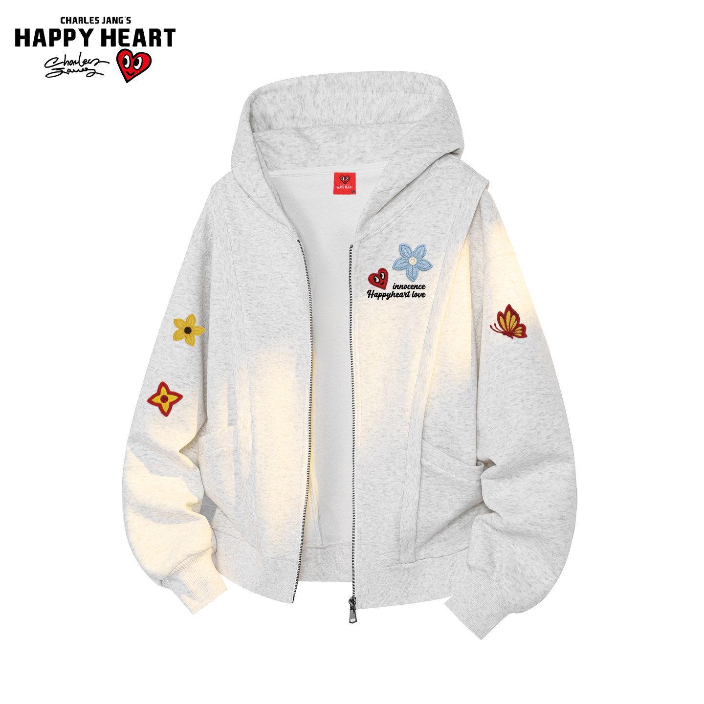 查尔斯桃心蝴蝶印花解构设计感连帽开衫卫衣男女春秋宽松情侣外套