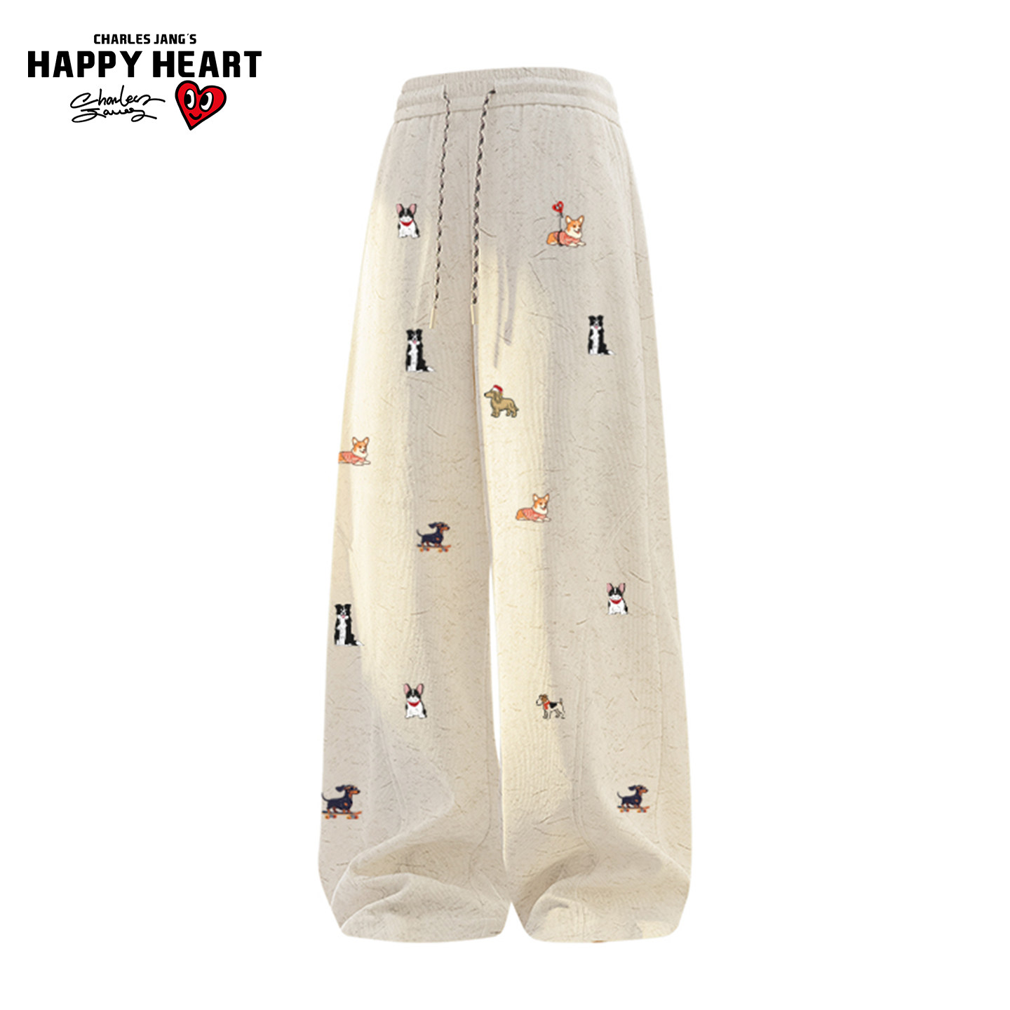 查尔斯桃心复古小狗印花裤子男春秋季新款宽松阔腿直筒休闲长裤潮,男装,休闲裤,淘宝优惠券,粉丝福利购,淘宝优惠卷