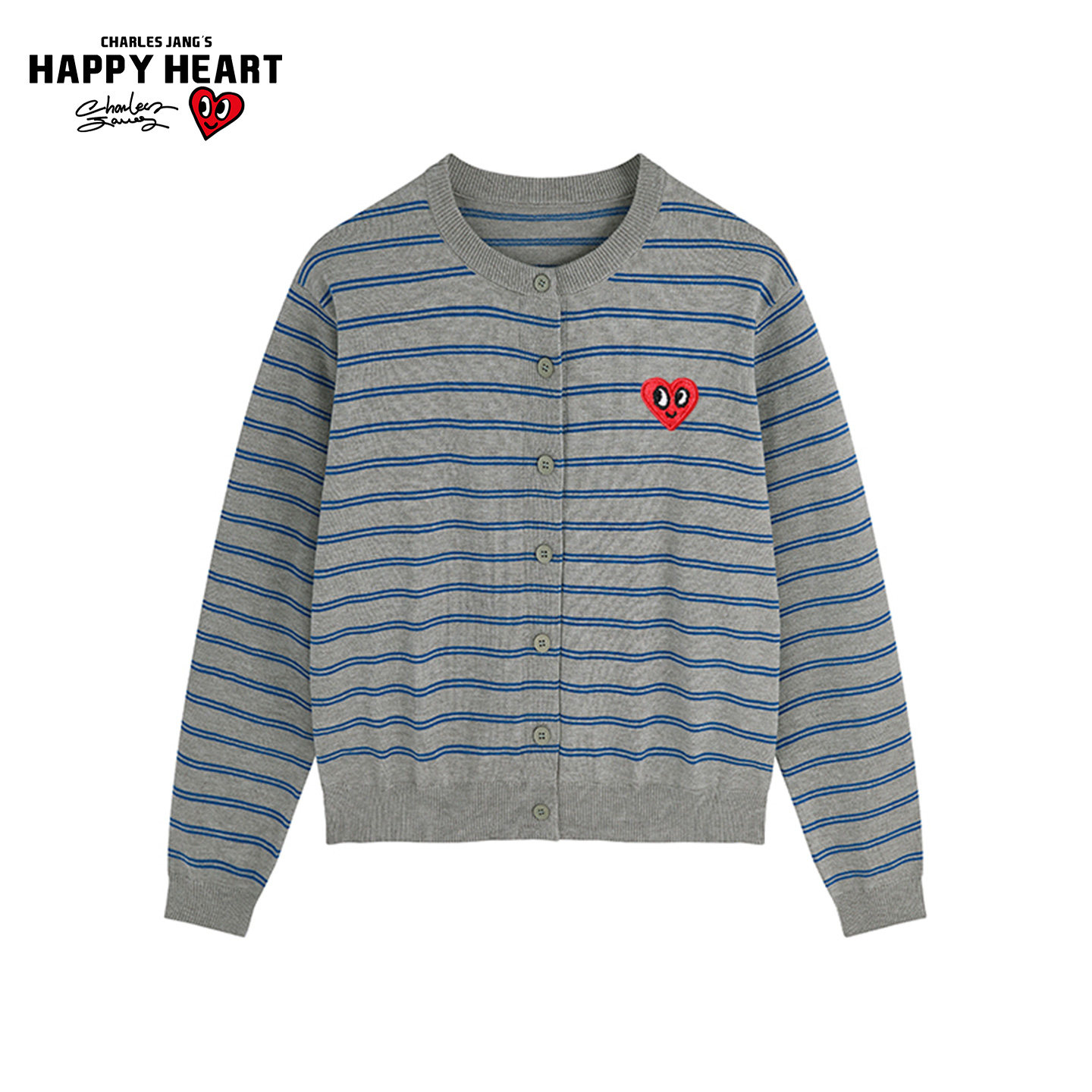 查尔斯桃心美式学院风条纹开衫毛衣男女秋冬款百搭宽松针织衫上衣