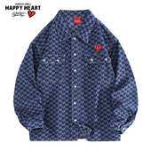 查尔斯桃心 美式 复古满印提花纹夹克男嘻哈高街设计情侣牛仔外套