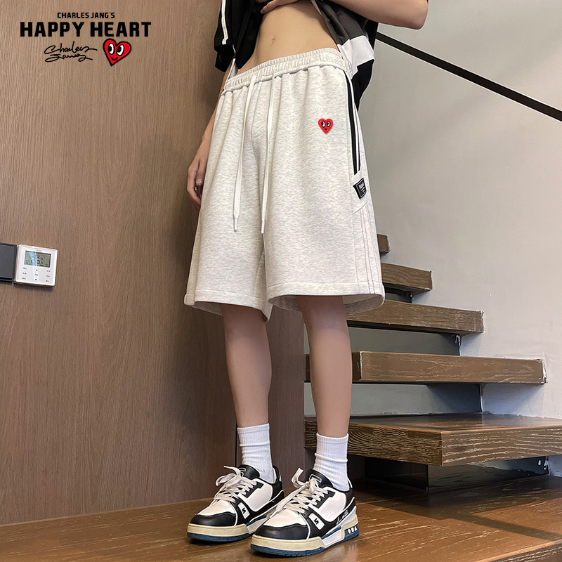 查尔斯桃心美式条纹运动短裤男