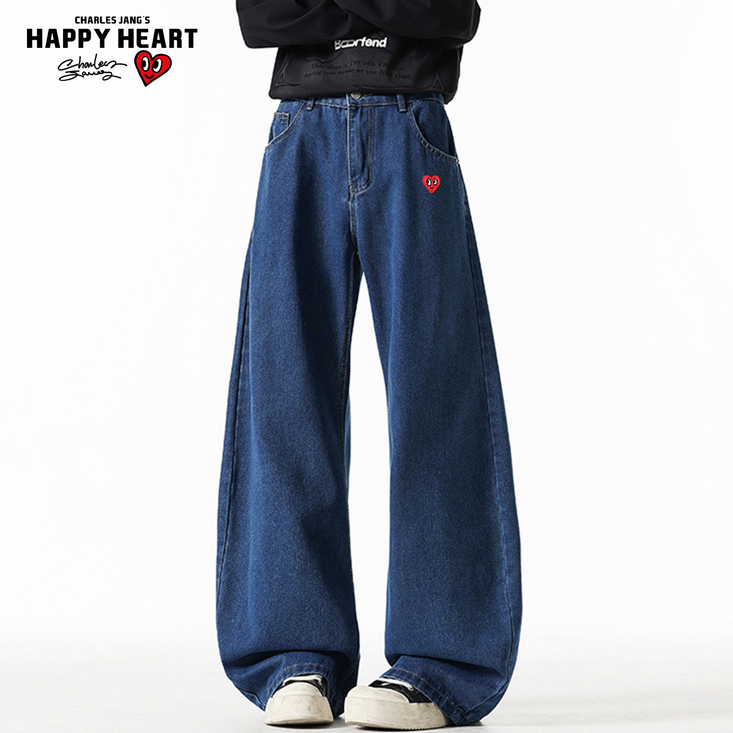 查尔斯桃心弯刀牛仔裤男女春秋冬季2025新款直筒宽松阔腿休闲长裤,男装,牛仔裤,淘宝优惠券,粉丝福利购,淘宝优惠卷