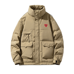 查尔斯桃心 工装羽绒服男短款立领2025新款冬季加厚外套爱心冬装