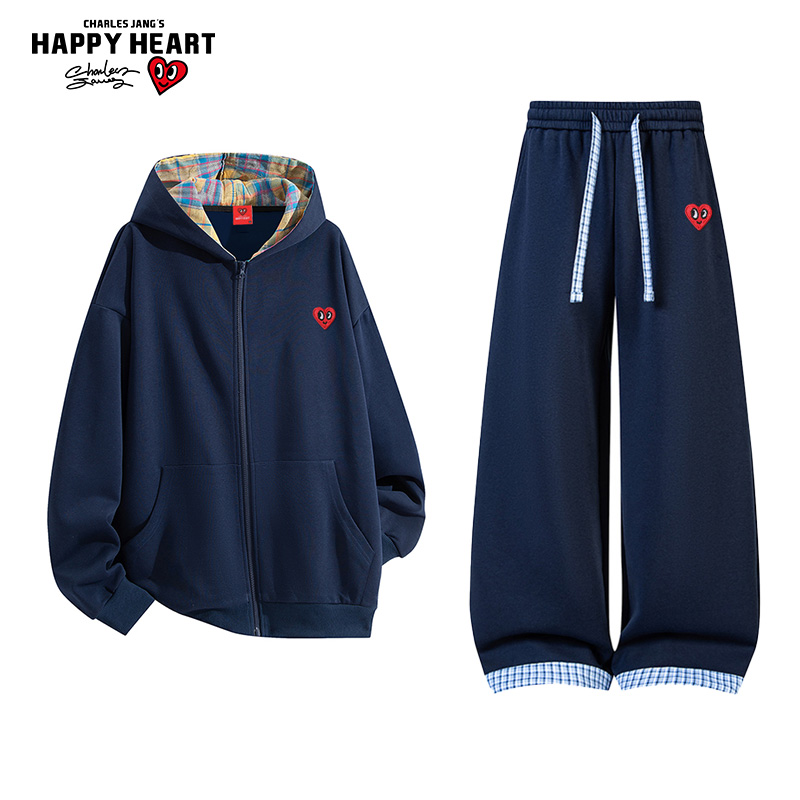 查尔斯桃心格纹开衫卫衣套装男