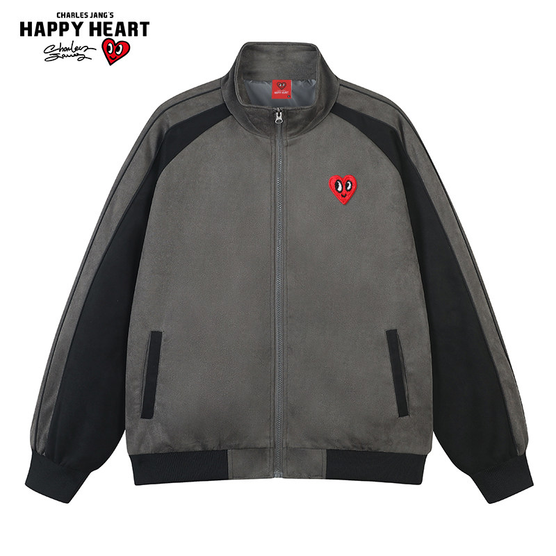 查尔斯桃心 2026年春秋新款麂绒皮立领长袖开衫卫衣男夹克外套