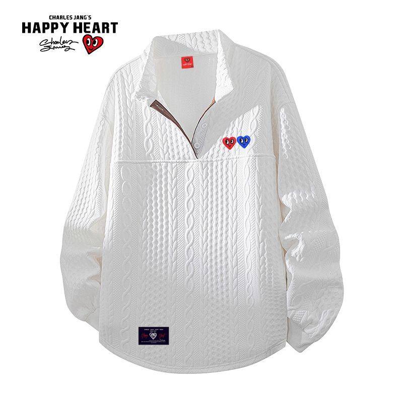 查尔斯桃心春季新款情侣麻花纹理双爱心刺绣徽章套头长袖卫衣男