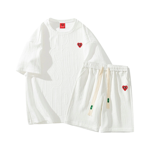 查尔斯桃心 2026年夏季新款短袖t恤男休闲短裤套装一套圆领宽松