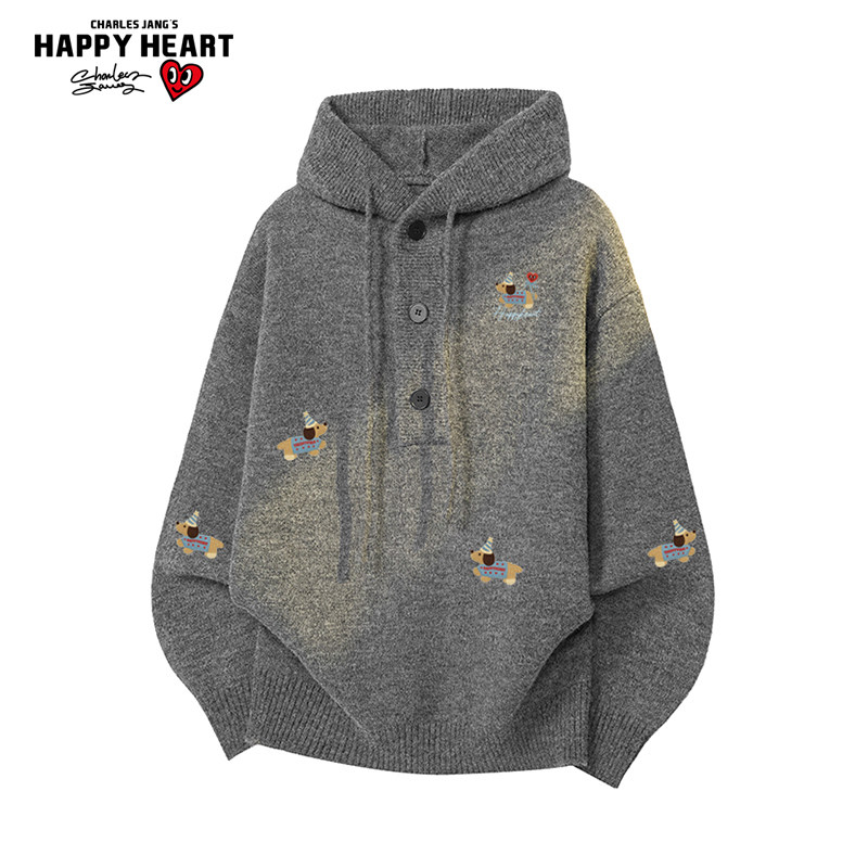 查尔斯桃心腊肠狗印花连帽毛衣男女冬季2025
