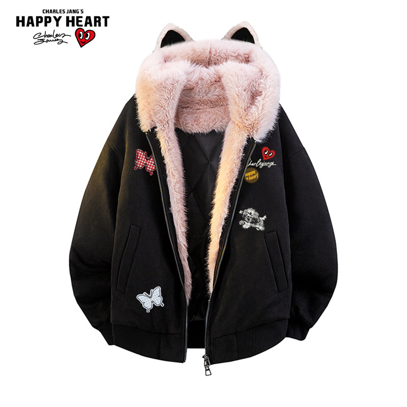 查尔斯桃心猫耳蝴蝶印花座山雕棉服男女冬季新款保暖宽松加厚外套,男装,棉衣,淘宝优惠券,粉丝福利购,淘宝优惠卷