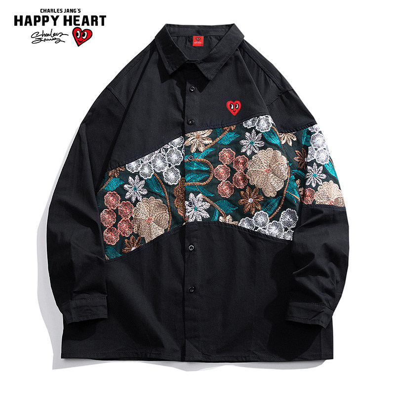 查尔斯桃心 国风水墨花卉翻领夹克男2025年春季单排扣宽松潮外套,男装,衬衫,淘宝优惠券,粉丝福利购,淘宝优惠卷