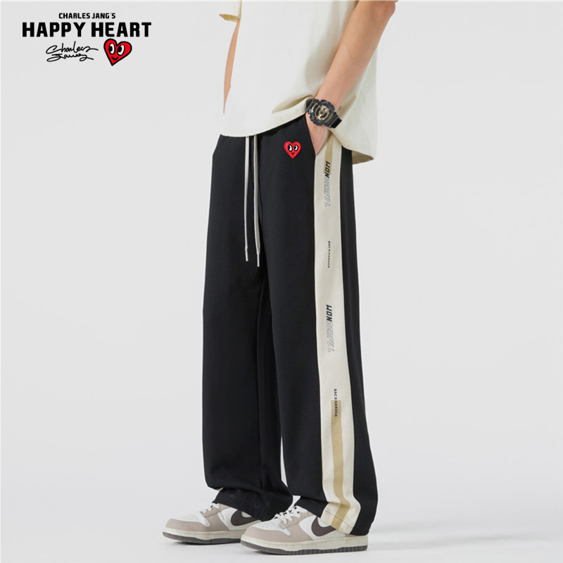 查尔斯桃心 2025春秋新款侧边织带直筒宽松休闲跑步运动长裤男