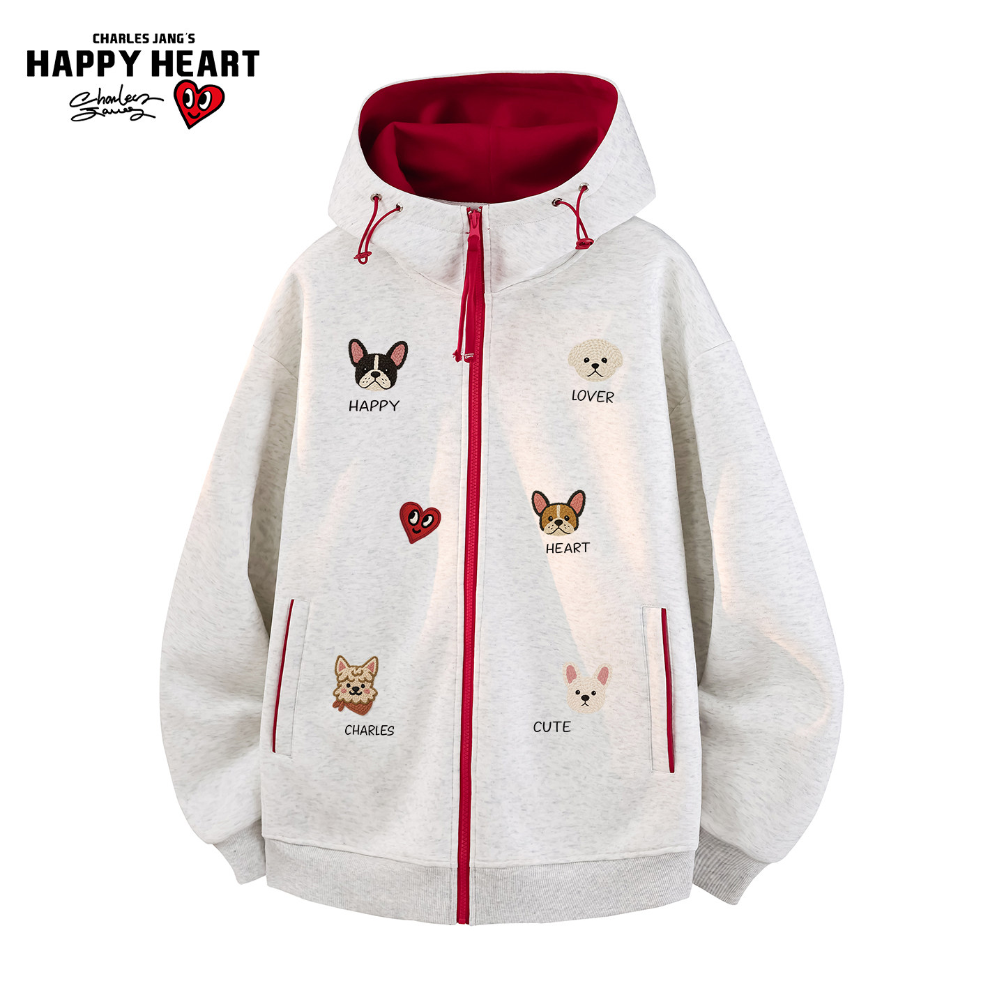 查尔斯桃心拼色空气层开衫连帽卫衣男春秋季小狗印花新款情侣外套,男装,卫衣,淘宝优惠券,粉丝福利购,淘宝优惠卷