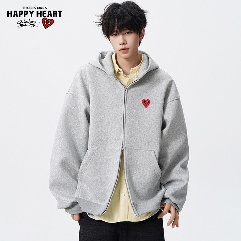 查尔斯桃心 美式爱心连帽针织开衫卫衣男女款春秋季休闲运动外套