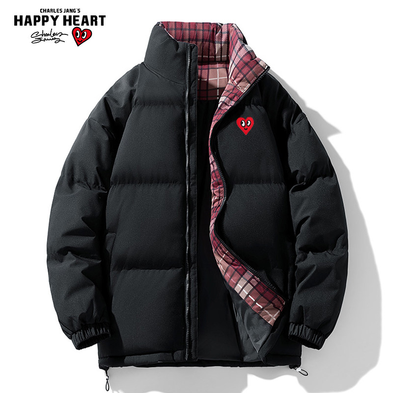 查尔斯桃心  格子棉服男冬季立领保暖面包服宽松加厚情侣棉袄外套