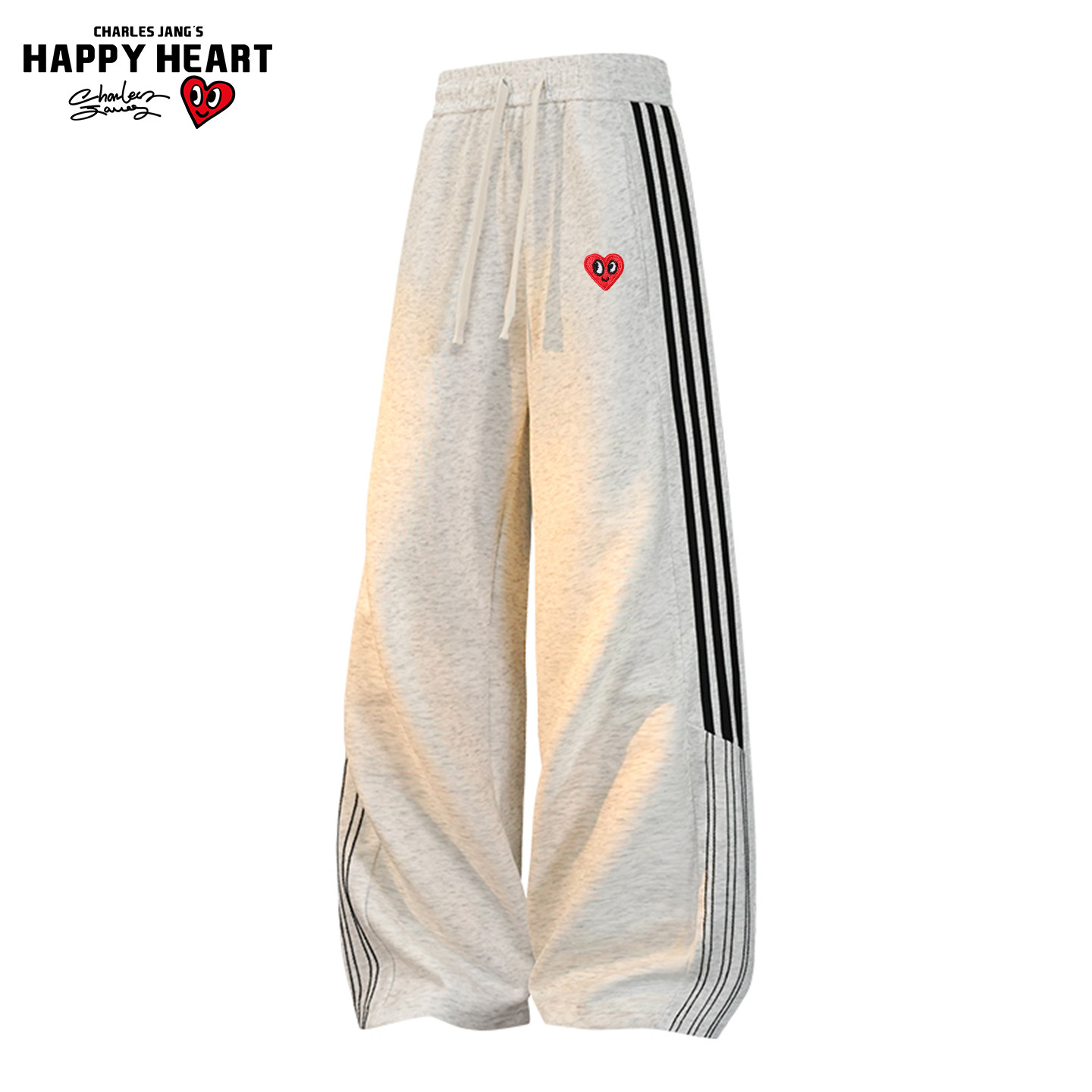 查尔斯桃心 美式三条杠运动卫裤男女秋冬季阔腿休闲大码直筒长裤
