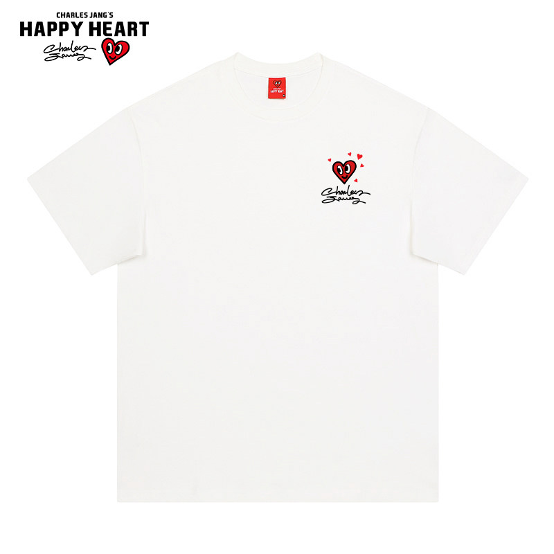 查尔斯桃心 夏季纯棉短袖T恤男新款宽松休闲情侣爱心logo印花上衣