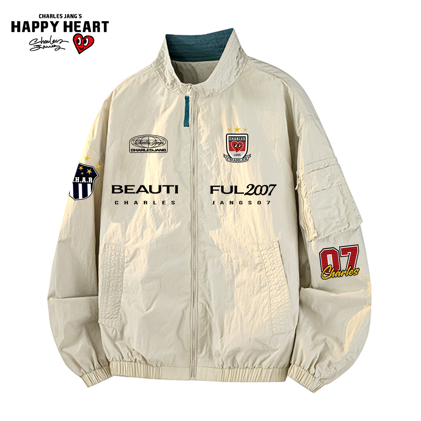 查尔斯桃心美式字母印花立领夹克男春秋季新款立领赛车飞行服外套