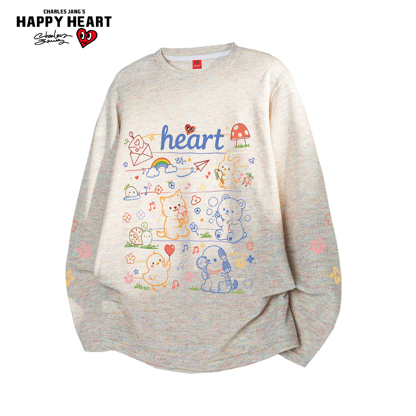 查尔斯桃心长袖T恤男女夏季薄款休闲圆领可爱趣味涂鸦帅气罩衫潮