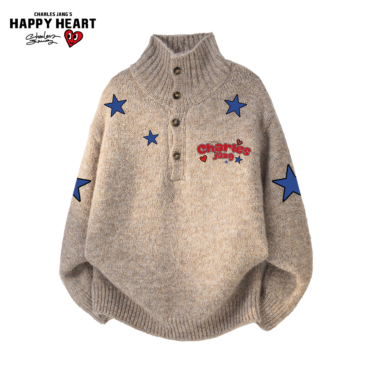 查尔斯桃心美式高领毛衣情侣上衣