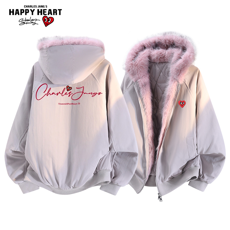 查尔斯桃心座山雕棉衣夹克男外套