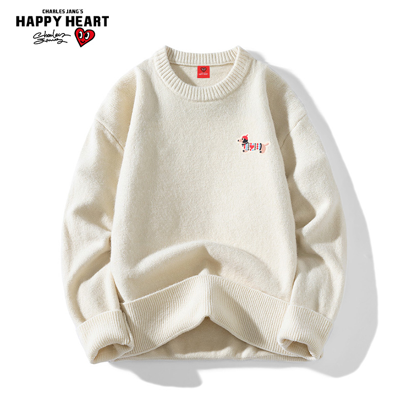 查尔斯桃心腊肠狗绵羊绒圆领毛衣