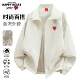 翻领拼接纯色夹克男春秋季 查尔斯桃心 美式 防风宽松爱心外套衣服