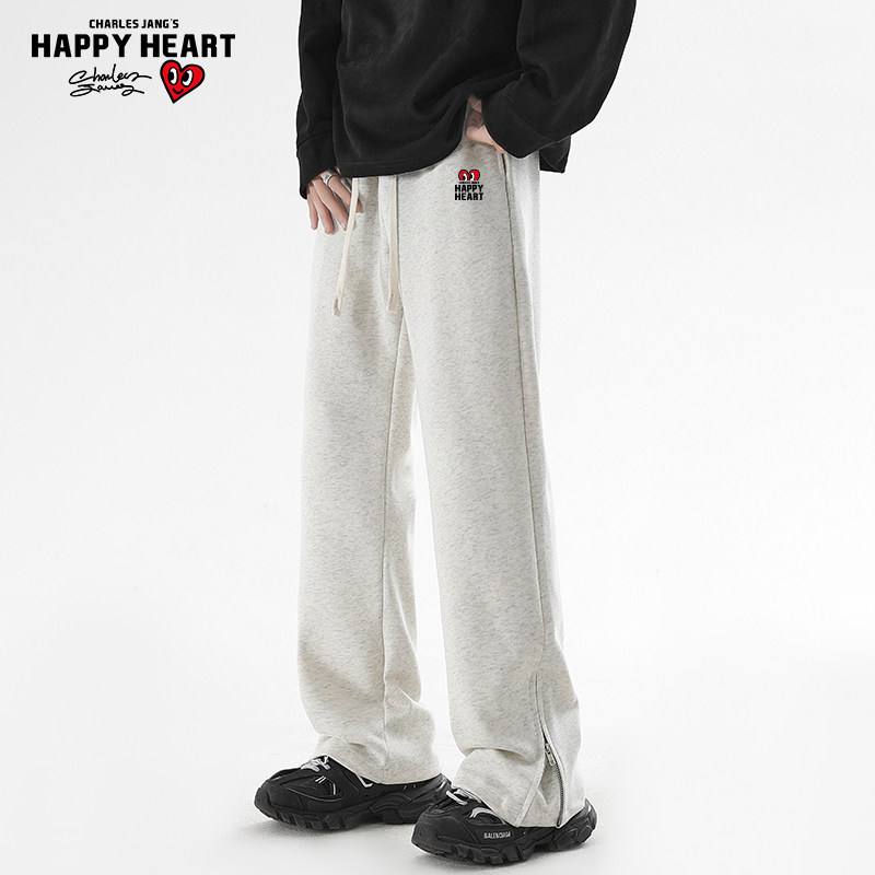 查尔斯桃心 2026新款美式卫裤男春秋季裤脚拉链宽松直筒休闲长裤