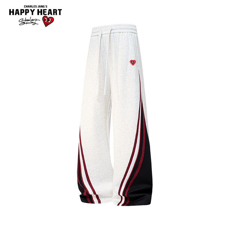 查尔斯桃心美式撞色条纹运动卫裤男女春秋季新款直筒休闲长裤子潮