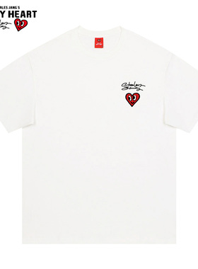 查尔斯桃心 短袖t恤男2026年夏季休闲纯棉圆领爱心情侣白色上衣服