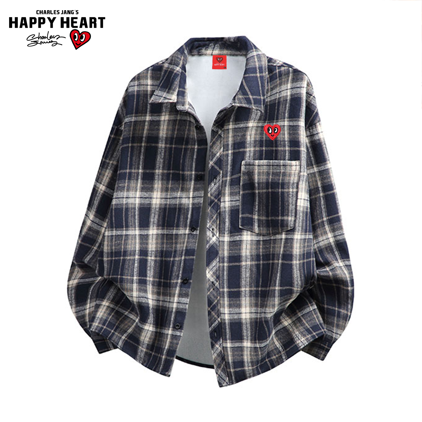 查尔斯桃心美式复古格子衬衫