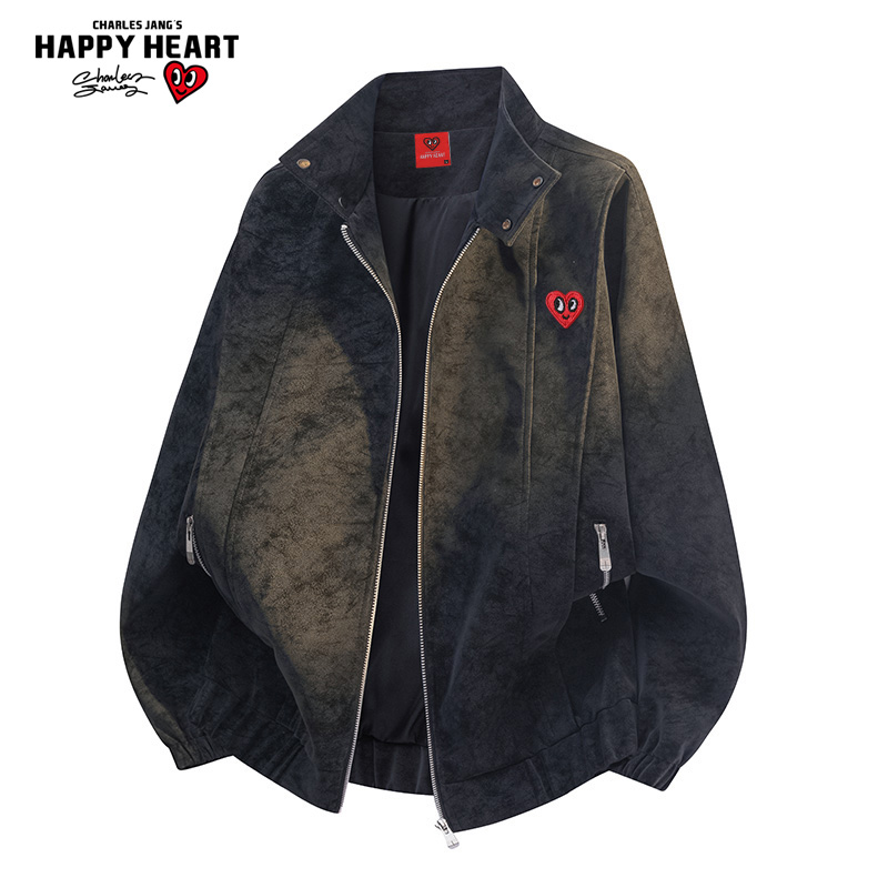 查尔斯桃心解构pu皮哈灵顿夹克