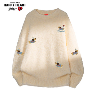 查尔斯桃心毛衣男女秋冬季腊肠狗印花仿貂绒慵懒情侣休闲针织上衣