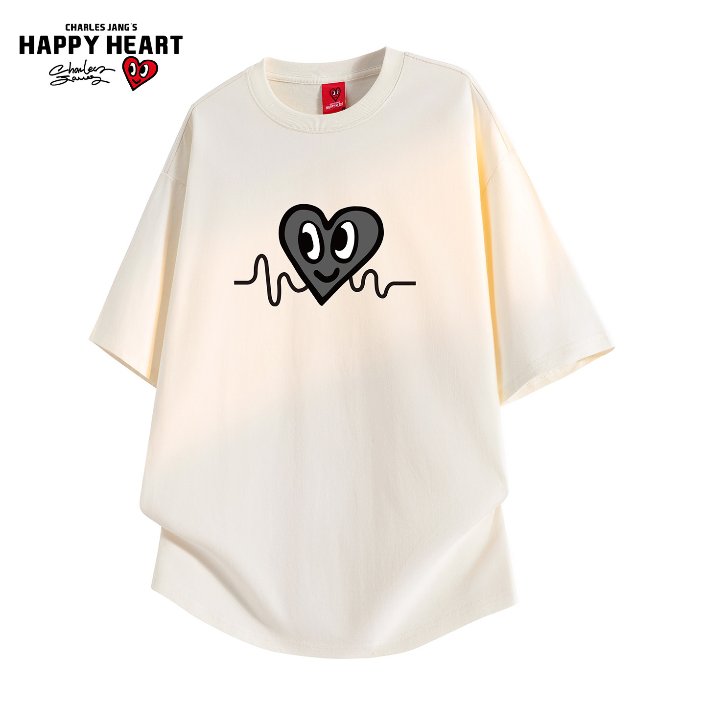 查尔斯桃心简约爱心印花纯棉短袖t恤男夏季新款潮牌百搭情侣上衣