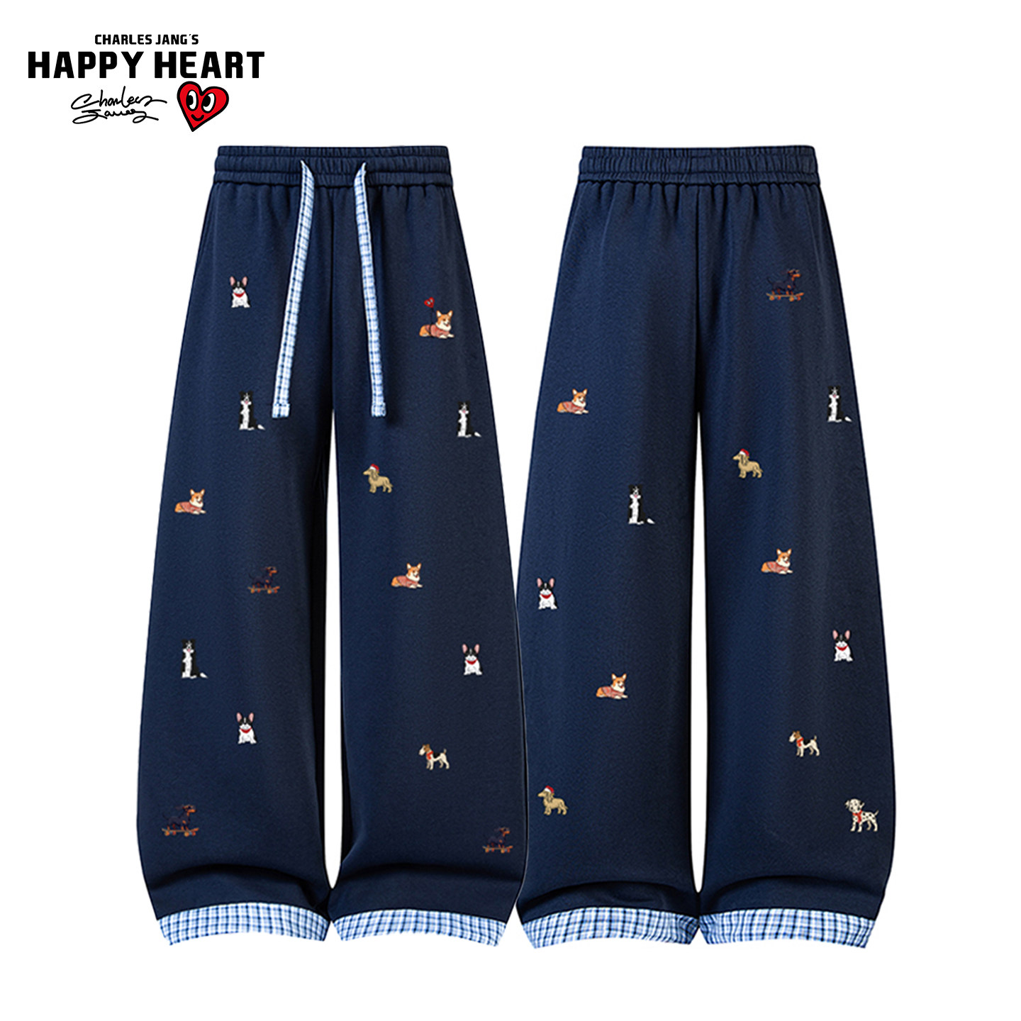 查尔斯桃心格纹腊肠狗印花裤子男春秋季新款宽松直筒垂感休闲长裤,男装,休闲裤,淘宝优惠券,粉丝福利购,淘宝优惠卷