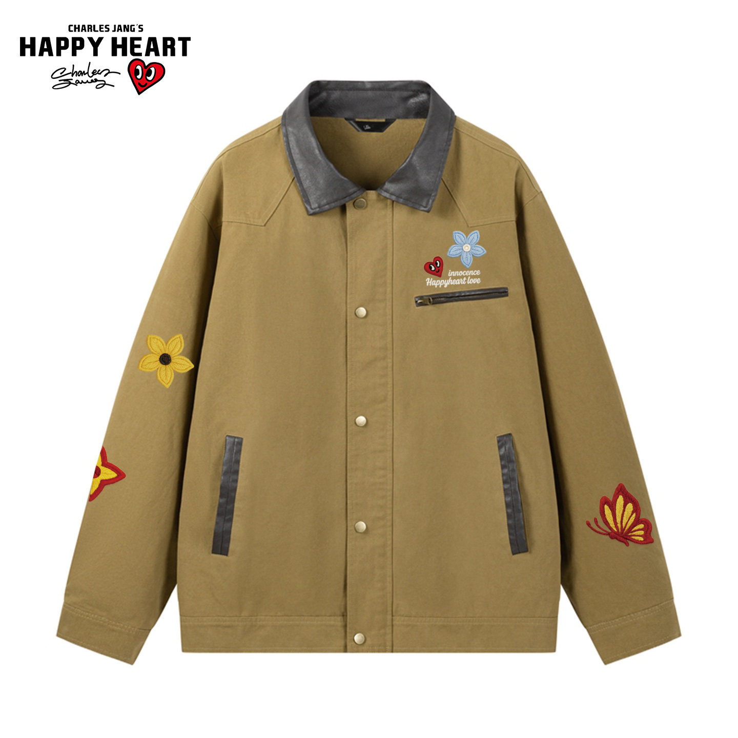 查尔斯桃心纯棉巴恩风翻领夹克男女春秋季新款蝴蝶印花美拉德外套